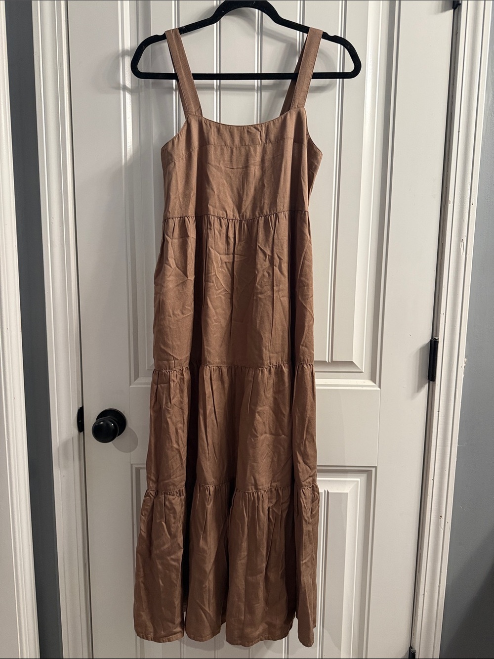 Sleeveless Tiered Maxi Dress in Warm Tan